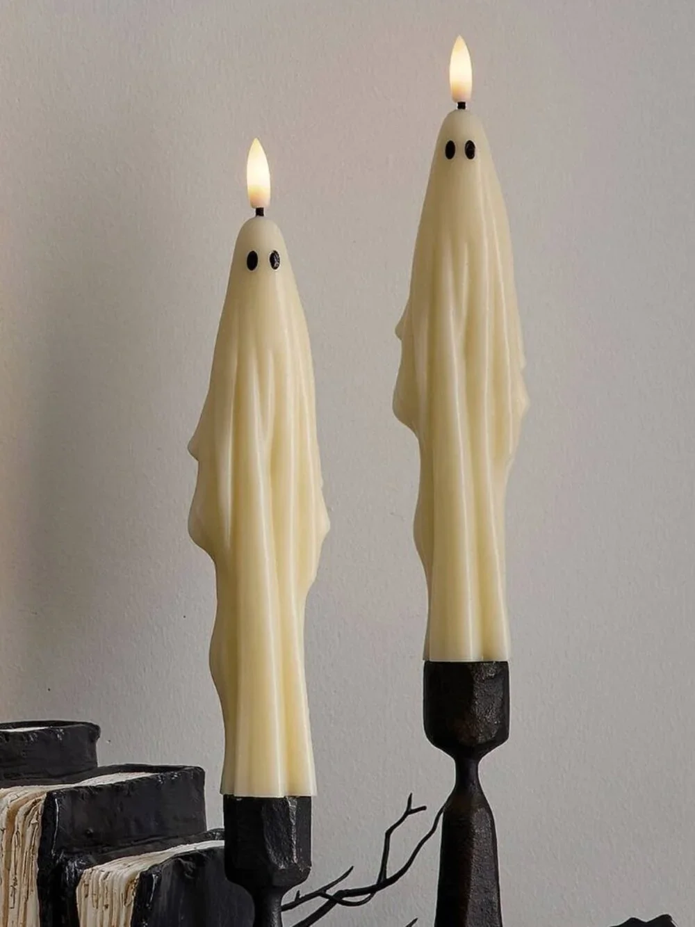Spooky Nights Set of 2 Sculpted Wax Led Flamless Battery Operated Ghost
